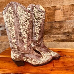 👢 Corral Brown Crater Embroidered Leather Western Boots A2663 sz 8 🤠